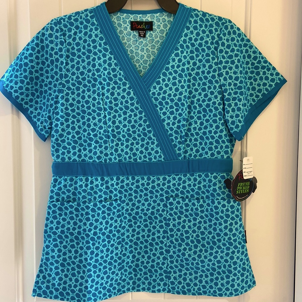 New with tags, blue Peaches Scrub Top
